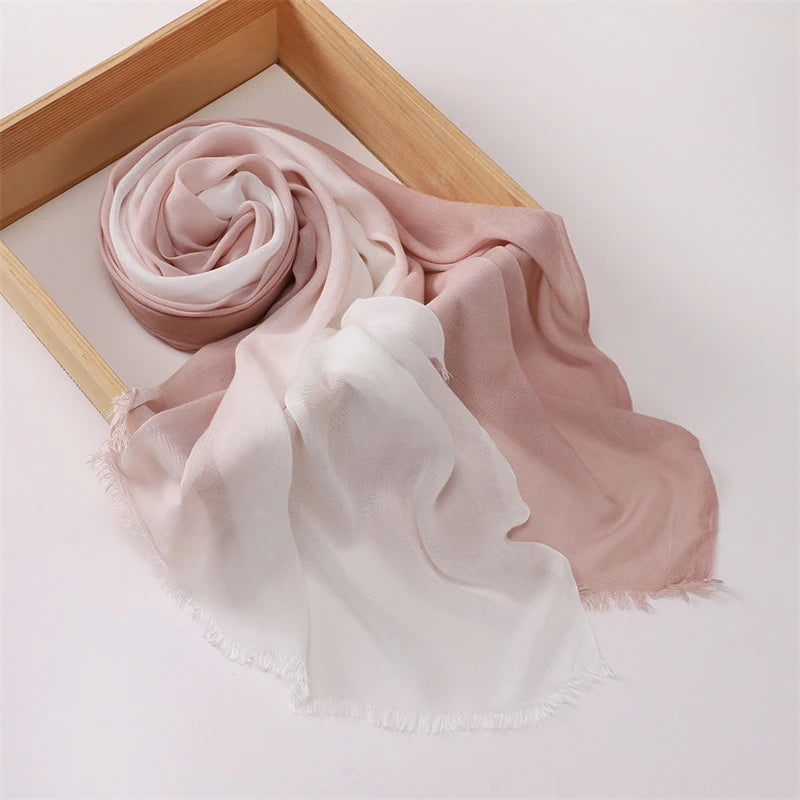 Women Big Size Gradient Cotton Rayon Crease Hijab Scarf Lady High Quality Wraps and Shawls Musulman Headband Islamic Turban