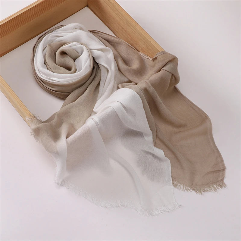 Women Big Size Gradient Cotton Rayon Crease Hijab Scarf Lady High Quality Wraps and Shawls Musulman Headband Islamic Turban