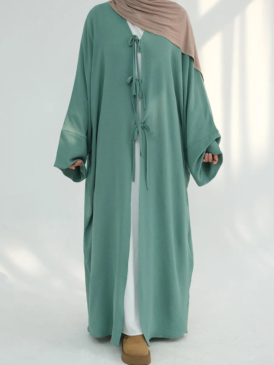 Muslim Women Dubai Turkish Abaya Eid Long Dress Solid Kimono Cardigan Modest Ramadan Prayer Robe Kaftan Femme Islam Clothing