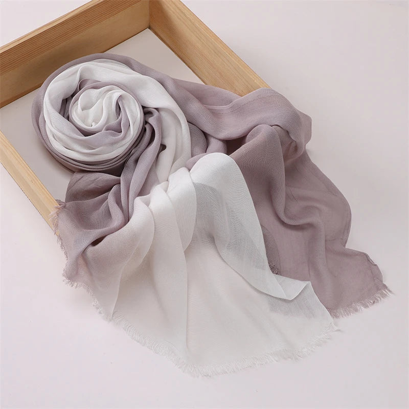 Women Big Size Gradient Cotton Rayon Crease Hijab Scarf Lady High Quality Wraps and Shawls Musulman Headband Islamic Turban