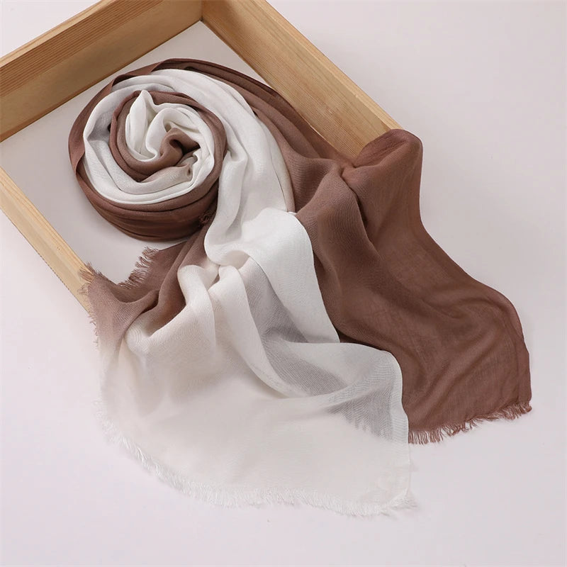 Women Big Size Gradient Cotton Rayon Crease Hijab Scarf Lady High Quality Wraps and Shawls Musulman Headband Islamic Turban