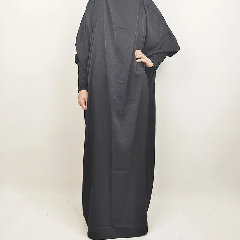Muslim Fashion Abaya for Women Solid Satin One-piece Prayer Dress with Headscarf Saudi Arab Islamic Clothing Modesty Kaftan Robe