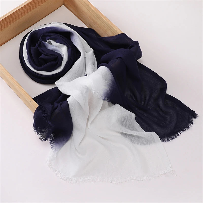 Women Big Size Gradient Cotton Rayon Crease Hijab Scarf Lady High Quality Wraps and Shawls Musulman Headband Islamic Turban