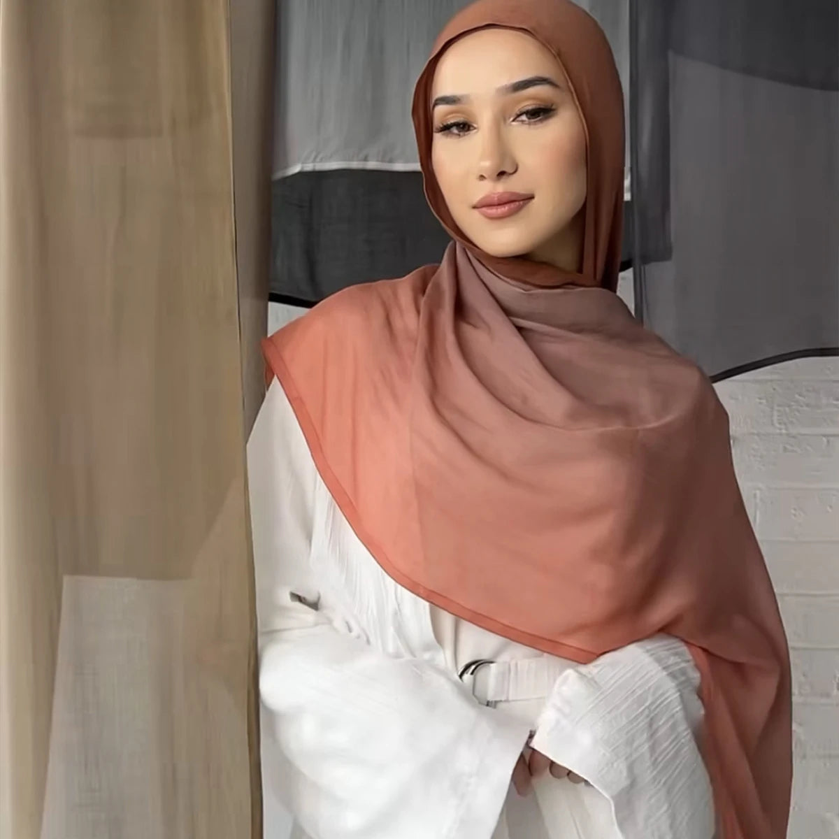 Muslim Women Big Size Gradient Viscose Hijabs Ombre Cotton Rayon Crease Headscarf Musulman Scarves Islamic Turban and Shawls
