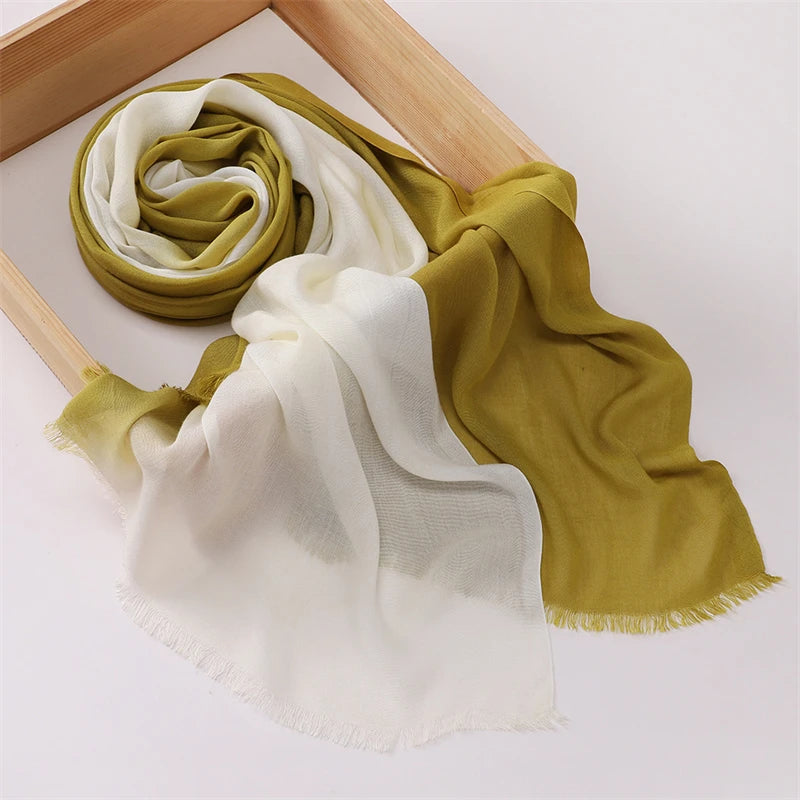 Women Big Size Gradient Cotton Rayon Crease Hijab Scarf Lady High Quality Wraps and Shawls Musulman Headband Islamic Turban