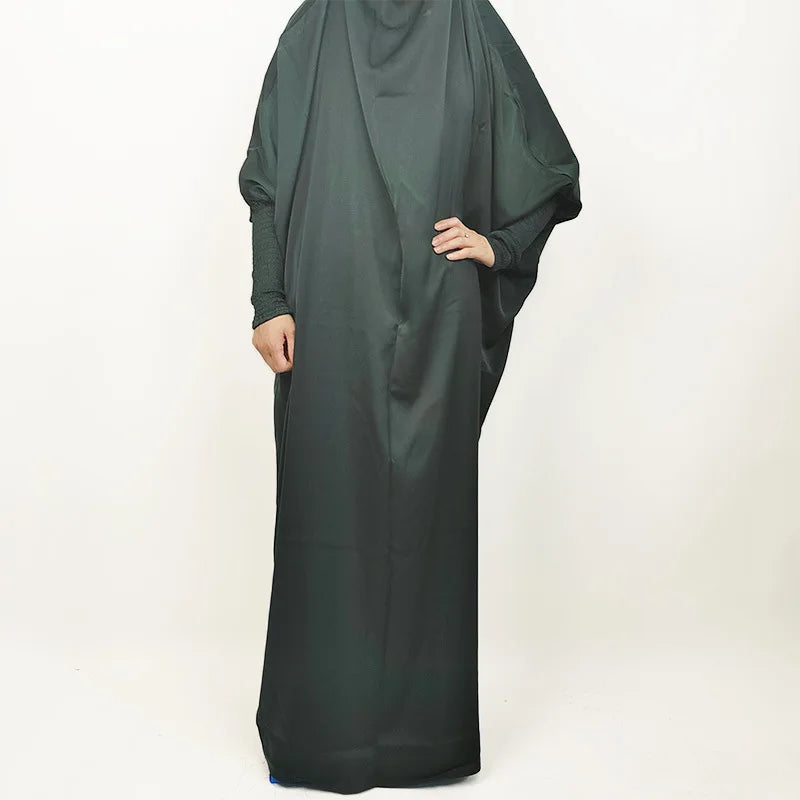 Muslim Fashion Abaya for Women Solid Satin One-piece Prayer Dress with Headscarf Saudi Arab Islamic Clothing Modesty Kaftan Robe