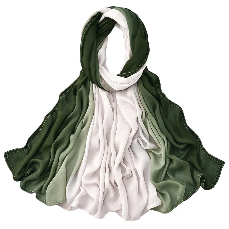Muslim Women Big Size Gradient Viscose Hijabs Ombre Cotton Rayon Crease Headscarf Musulman Scarves Islamic Turban and Shawls