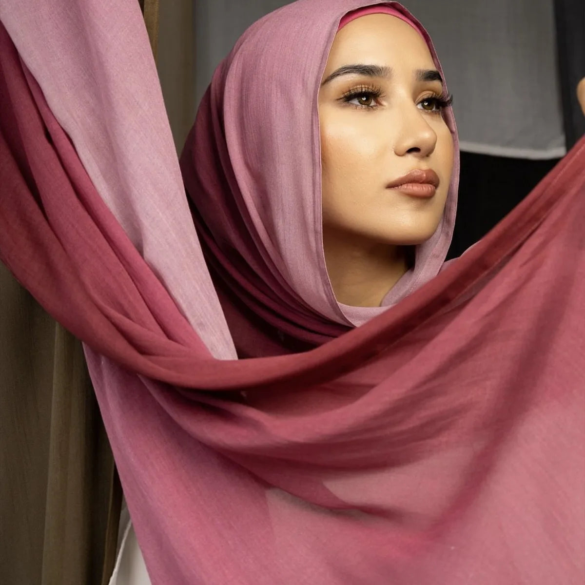 Muslim Women Big Size Gradient Viscose Hijabs Ombre Cotton Rayon Crease Headscarf Musulman Scarves Islamic Turban and Shawls