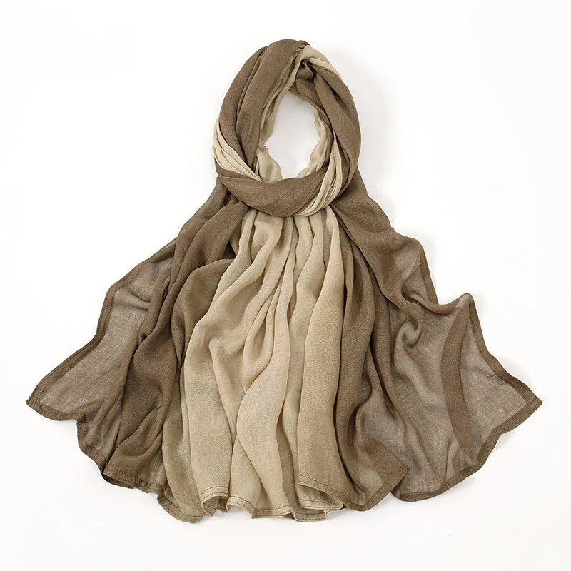 Muslim Women Big Size Gradient Viscose Hijabs Ombre Cotton Rayon Crease Headscarf Musulman Scarves Islamic Turban and Shawls