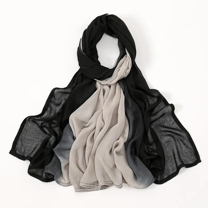 Muslim Women Big Size Gradient Viscose Hijabs Ombre Cotton Rayon Crease Headscarf Musulman Scarves Islamic Turban and Shawls