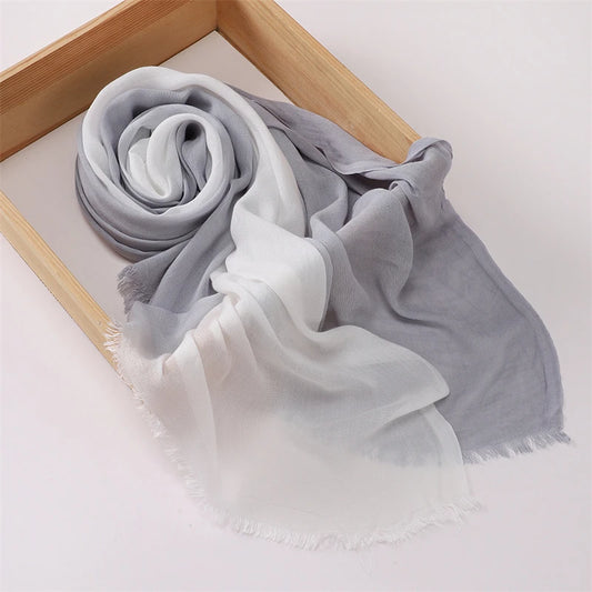 Women Big Size Gradient Cotton Rayon Crease Hijab Scarf Lady High Quality Wraps and Shawls Musulman Headband Islamic Turban