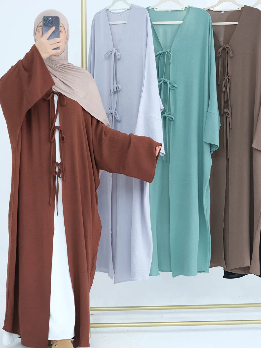 Muslim Women Dubai Turkish Abaya Eid Long Dress Solid Kimono Cardigan Modest Ramadan Prayer Robe Kaftan Femme Islam Clothing