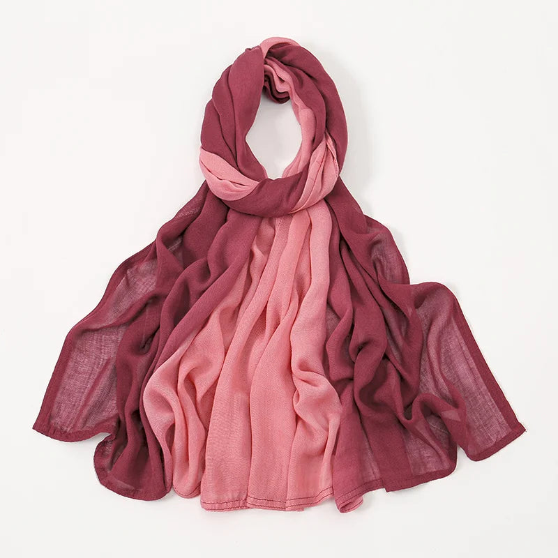 Muslim Women Big Size Gradient Viscose Hijabs Ombre Cotton Rayon Crease Headscarf Musulman Scarves Islamic Turban and Shawls